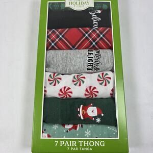 Holiday Time Women's Christmas Jersey Thong Underwear 7 Pack Size Multi Sizes